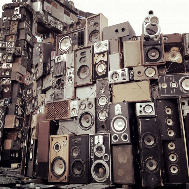 Mountain made of stacked speakers | uncredited